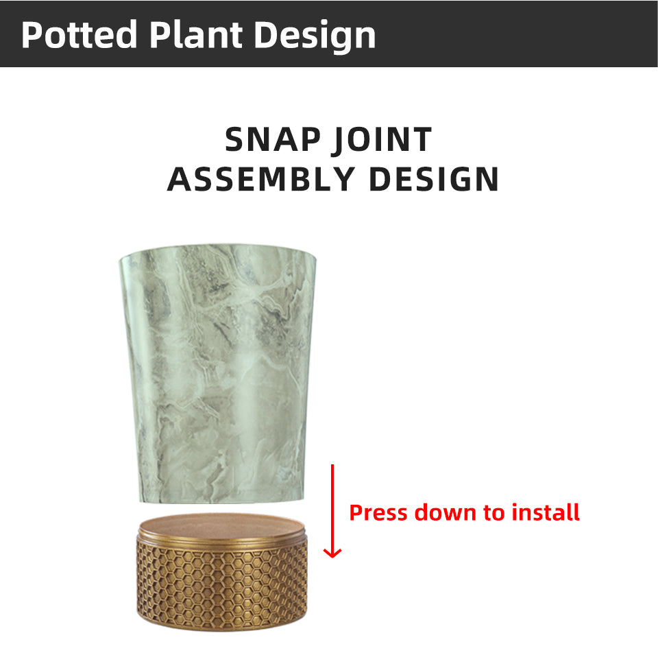 Chinese Style Flower Pots ZB Series,  Marble Pattern Plastic Planters, Light Green & Coffee, Tall Decorative Planters with Hex Base, Bulk Supply