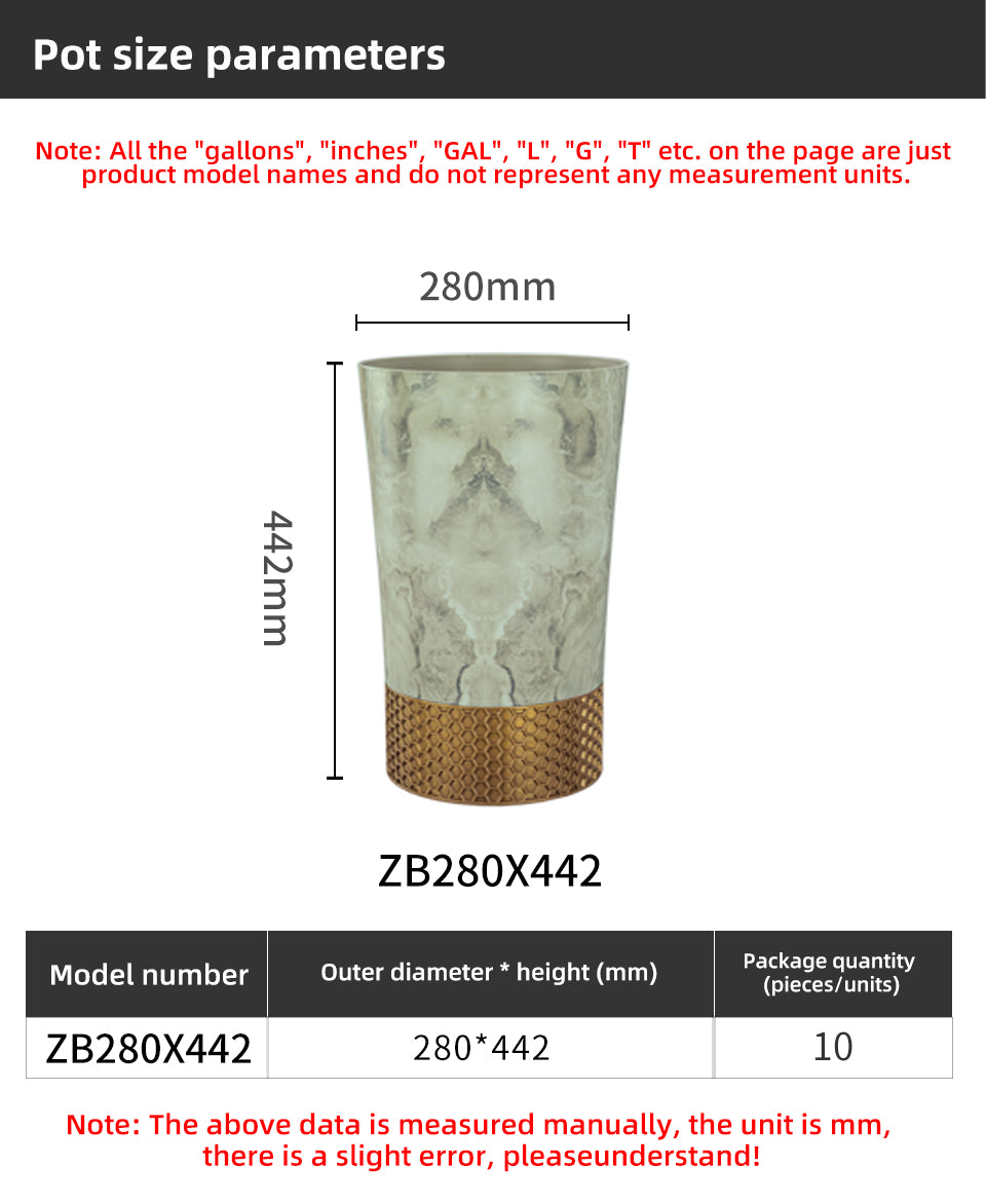 Chinese Style Flower Pots ZB Series,  Marble Pattern Plastic Planters, Light Green & Coffee, Tall Decorative Planters with Hex Base, Bulk Supply